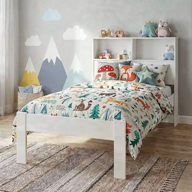 Nöa and Nani Joni Single Bed with Side Compartments and Storage, White Solid Pine Wood, 90 x 190 cm