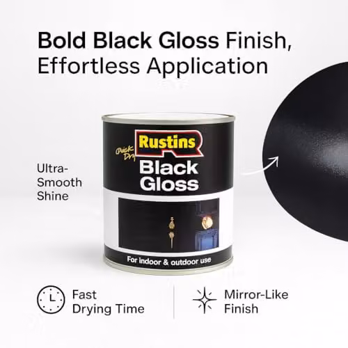 Rustins Quick Dry Black Gloss Water-Based Paint, 250ml – 2