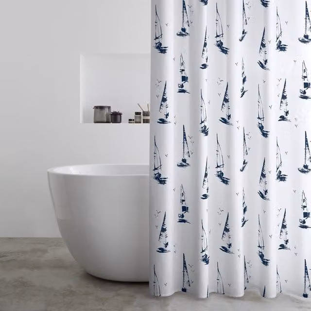 Catherine Lansfield Salcombe Boats Nautical Shower Curtain, White, W/D/H: 180 x 1 x 180 cm