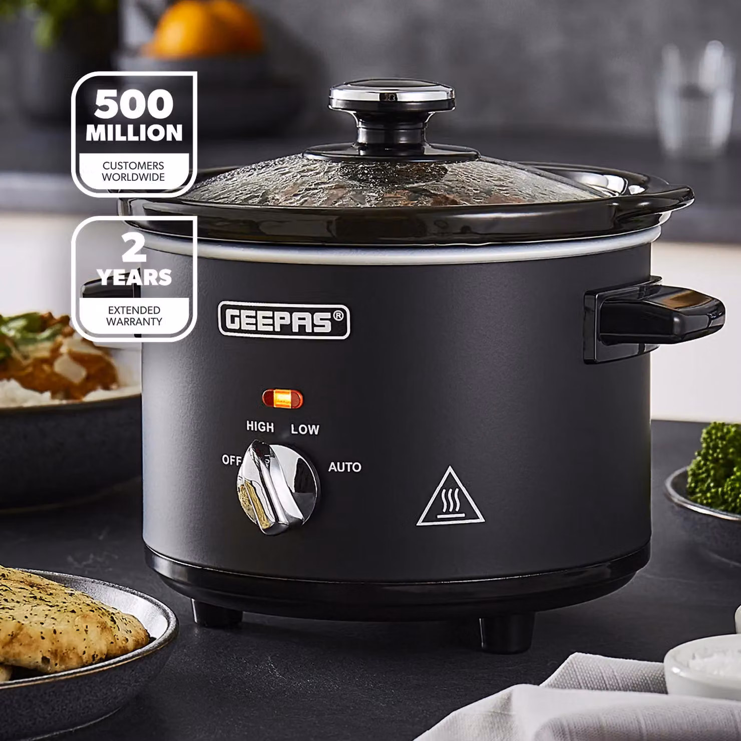 Geepas 1.5 l Slow Cooker with 3 Temperature Settings and Tempered Glass Lid in Black – 2