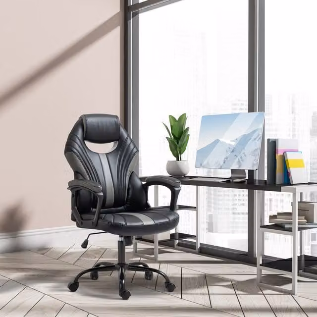 Vinsetto Racing Gaming Chair in Grey and Black Synthetic Leather with Headrest and Armrests