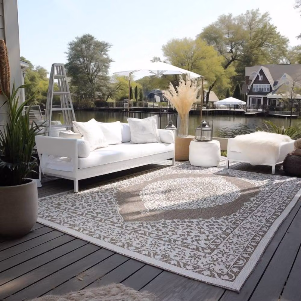 THE RUGS Gemini Reversible Medallion Indoor and Outdoor Polypropylene Rug, Beige, W: 80 cm, L: 150 cm – 3