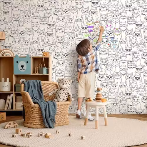 Holden Decor Cats Colour-Me Interactive Colouring-in Wallpaper for Childrens Bedrooms and Playrooms, Black/White – 2