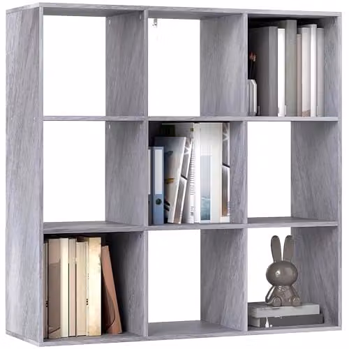 HOMCOM Modern 9 Cube Storage Unit Cabinet and Bookcase in Grey – 1