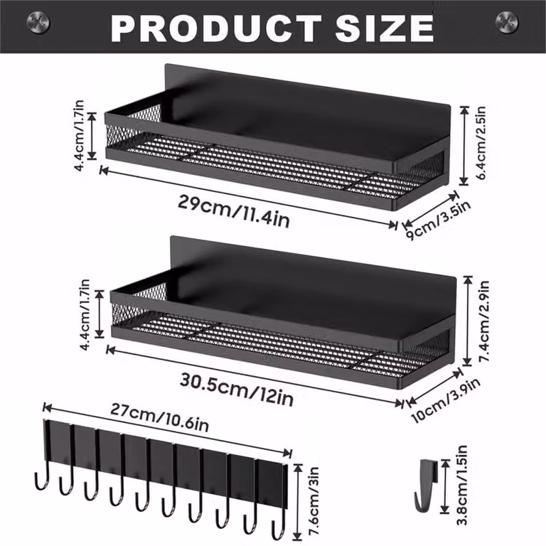 Kelvenix 3-Piece Magnetic Spice Rack for Refrigerator, Black