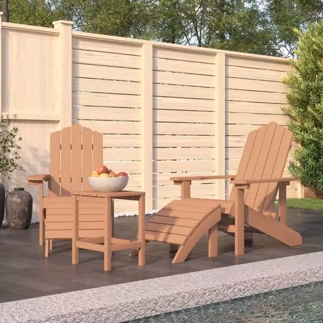 Berkfield Home Garden Adirondack Lounge Chairs with Footstool and Table in Brown HDPE – 1