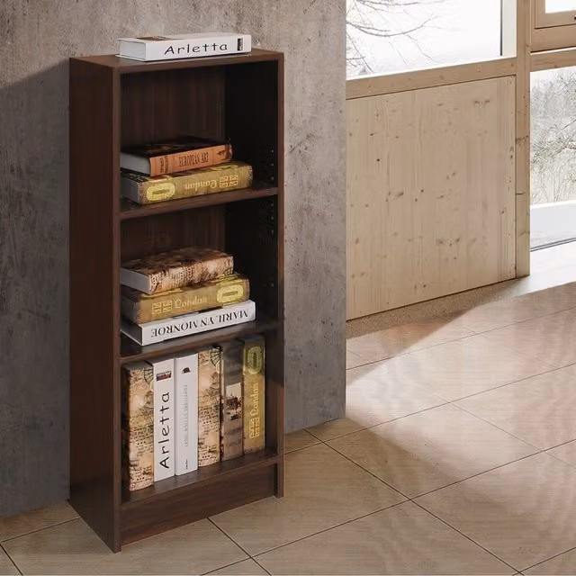 Timber Art Design UK Medium Narrow Modern Bookcase in Brown with Adjustable Shelves and Back Panel