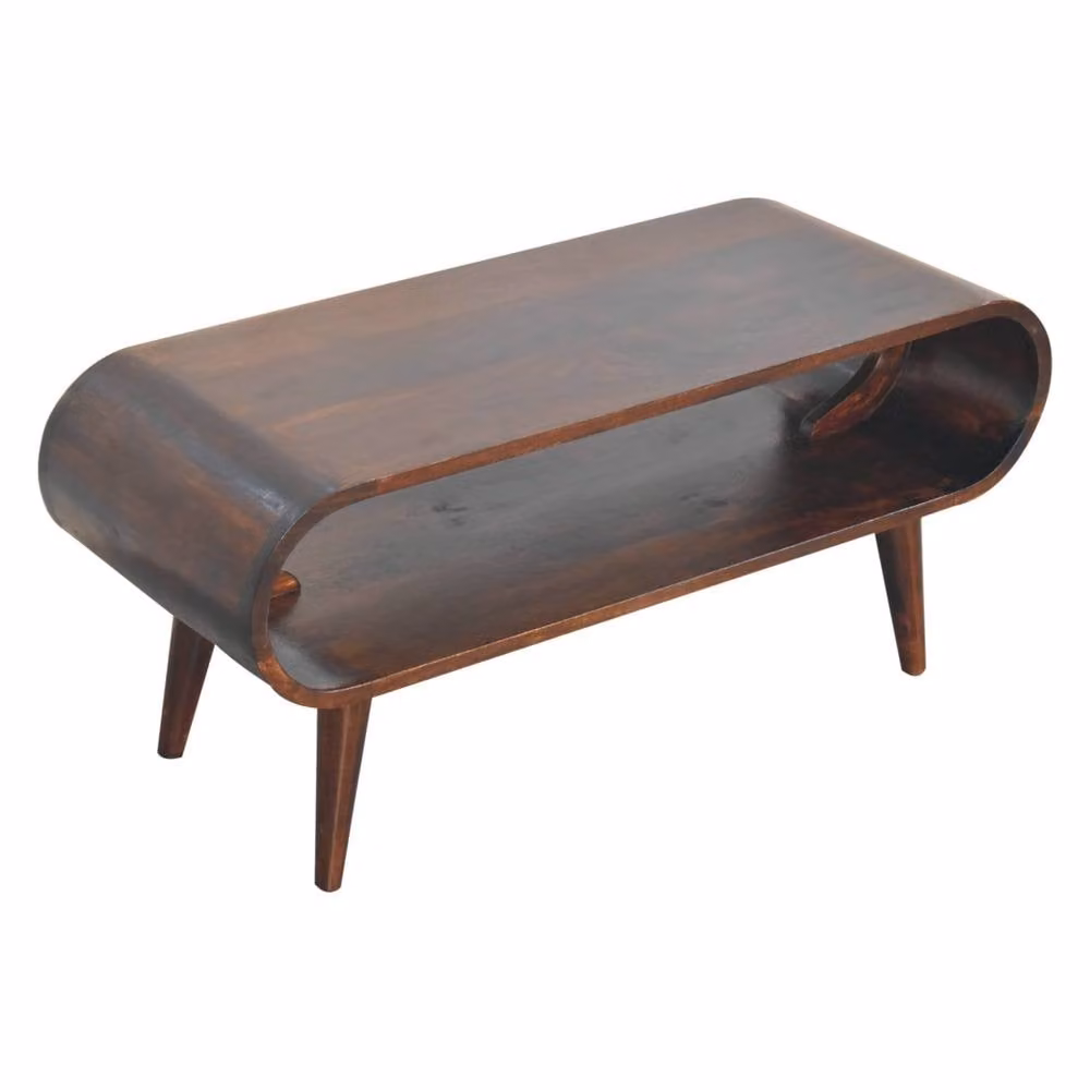 STILVORA Rectangular Solid Wood Coffee Table with Open Shelf in Brown – 2