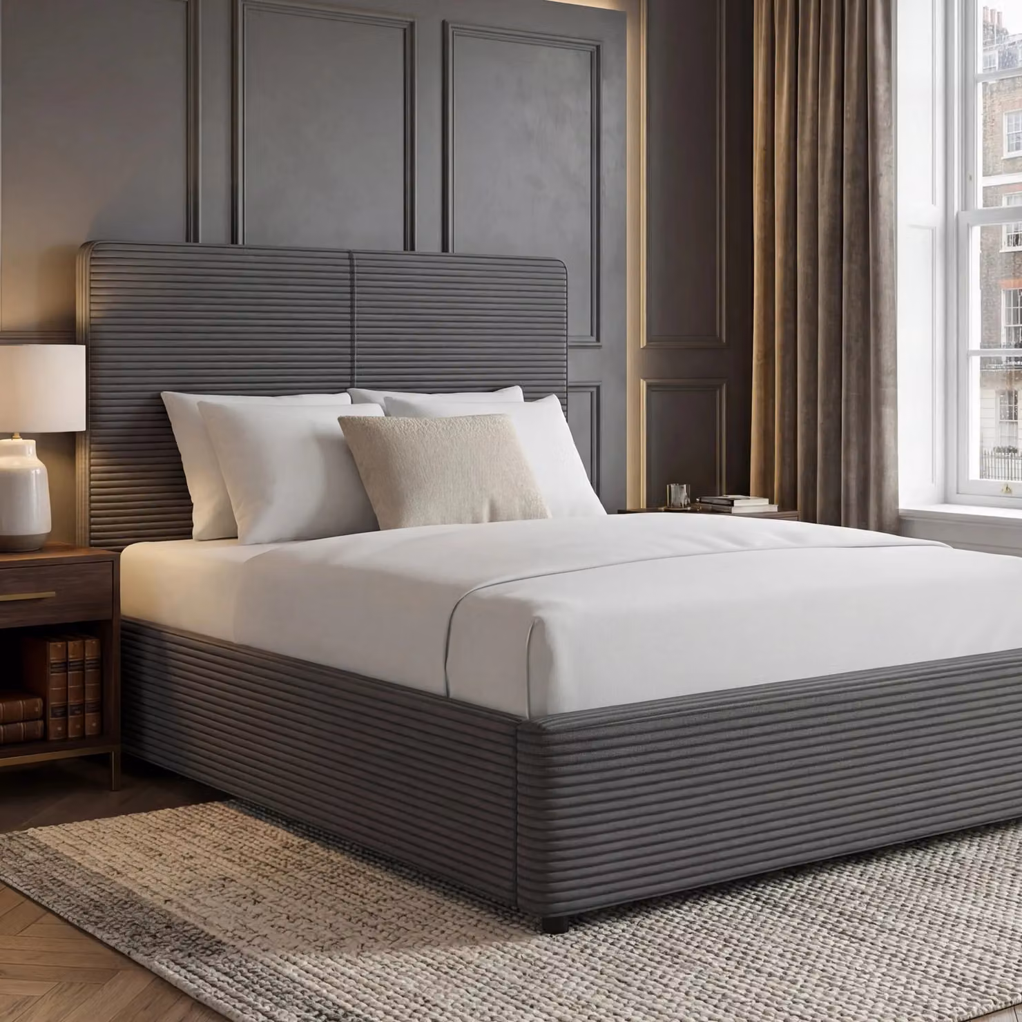 DHS Grey Velvet Upholstered Ottoman Bed Frame with Gas Lift Storage, W/D/H: 140 x 200 x 135 cm