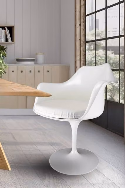 Fusion Living White Tulip Swivel Armchair with Synthetic Leather Cushion – 1