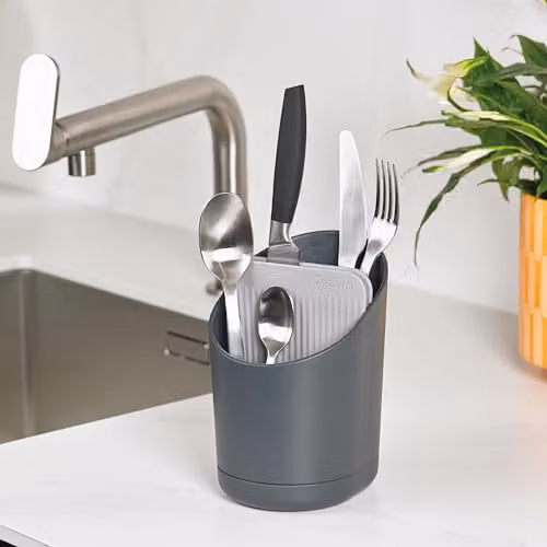 ReBorn Recycled Plastic Kitchen Cutlery Drainer Drying Rack with Drip Tray, Grey – 2