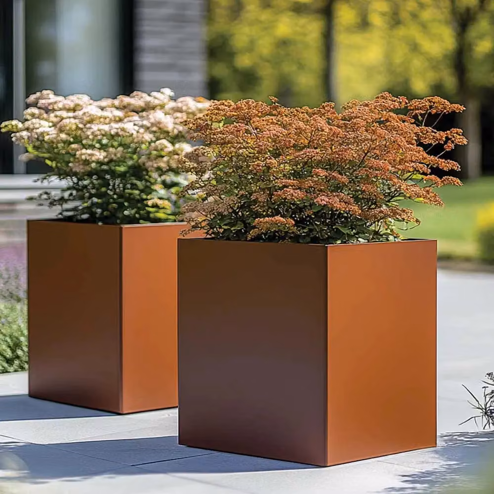 Woven Wood Copper Square Planter with Galvanised Steel Tub, 60 cm – 2