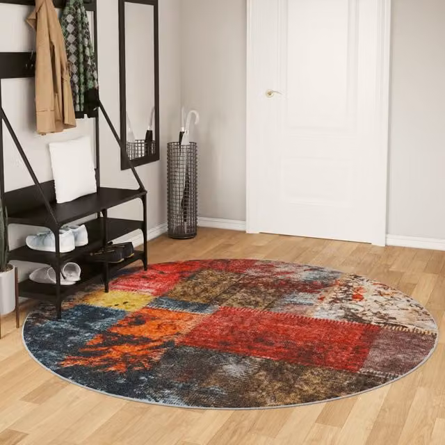 Berkfield Home Washable Multicolour Patchwork Round Anti Slip Rug, Diameter: 100 cm – 1