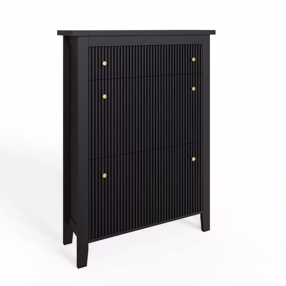 GFW Garrucha Deluxe Modern Black Matt Shoe Cabinet with Tilting Compartments and Internal Drawers – 2