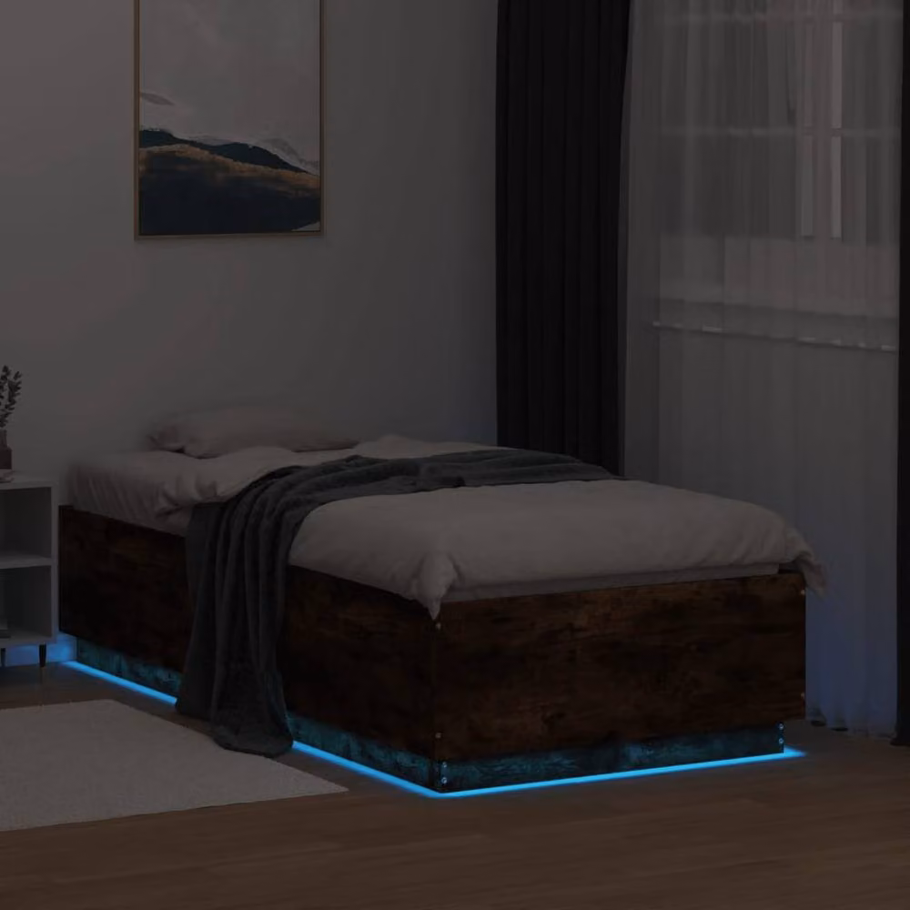 Berkfield Home Durable Bed Frame with LED Under-Bed Lighting in Smoked Oak Brown, W/D/H: 80 x 190 x 40 cm – 4
