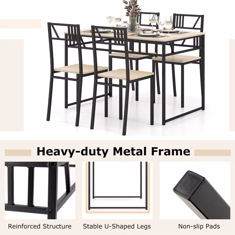 Costway 5 Piece Industrial Style Dining Table and 4 Chairs Set in Brown and Black – 4