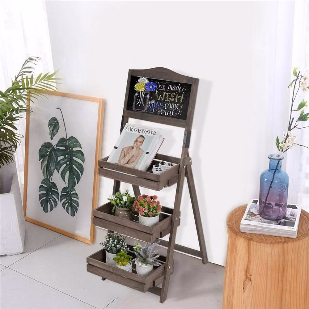 Kelvenix 3 Tier Rustic Brown Wood Plant Stand Portable Corner Ladder Shelf – 4