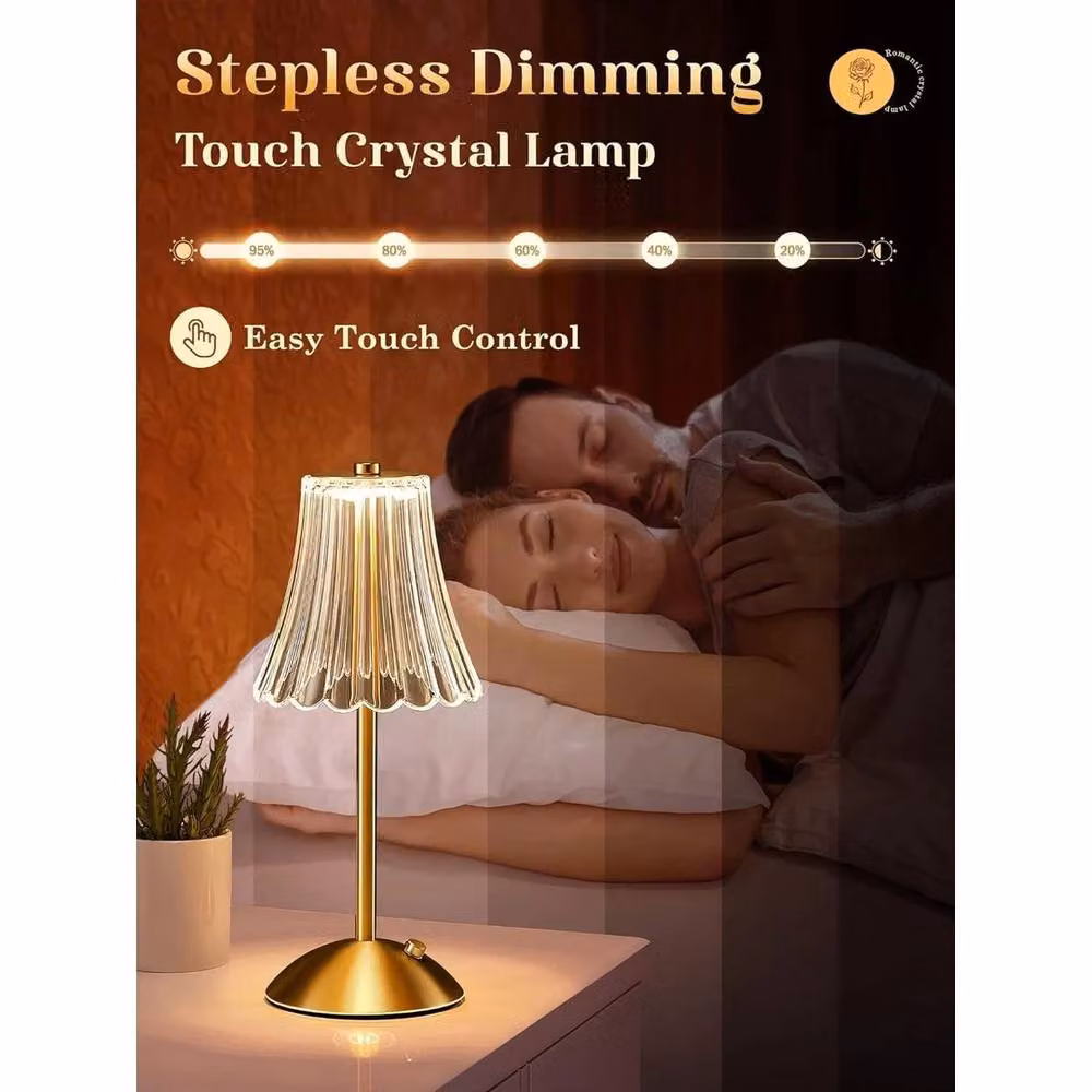 PAWNORA Modern LED Table Lamp in Gold/Brass with USB Rechargeable Battery and Touch Control – 3
