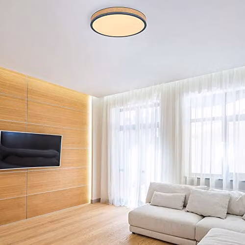 Netlighting Doro Round LED Flush Ceiling Light in Grey and Wood, Diameter: 45 cm – 4