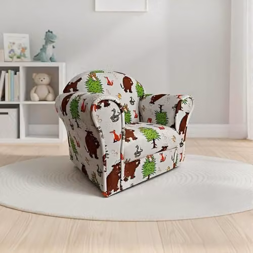 Kidsaw Gruffalo Childrens Mini Armchair in White and Grey with Wood Frame and Floral Pattern – 1