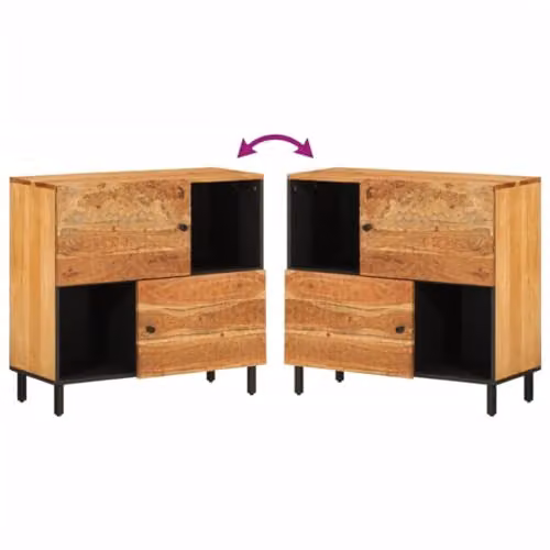 vidaXL Modern Side Cabinet in Natural Brown Acacia Wood and Metal, W: 80 cm, D: 33 cm, H: 75 cm – 2