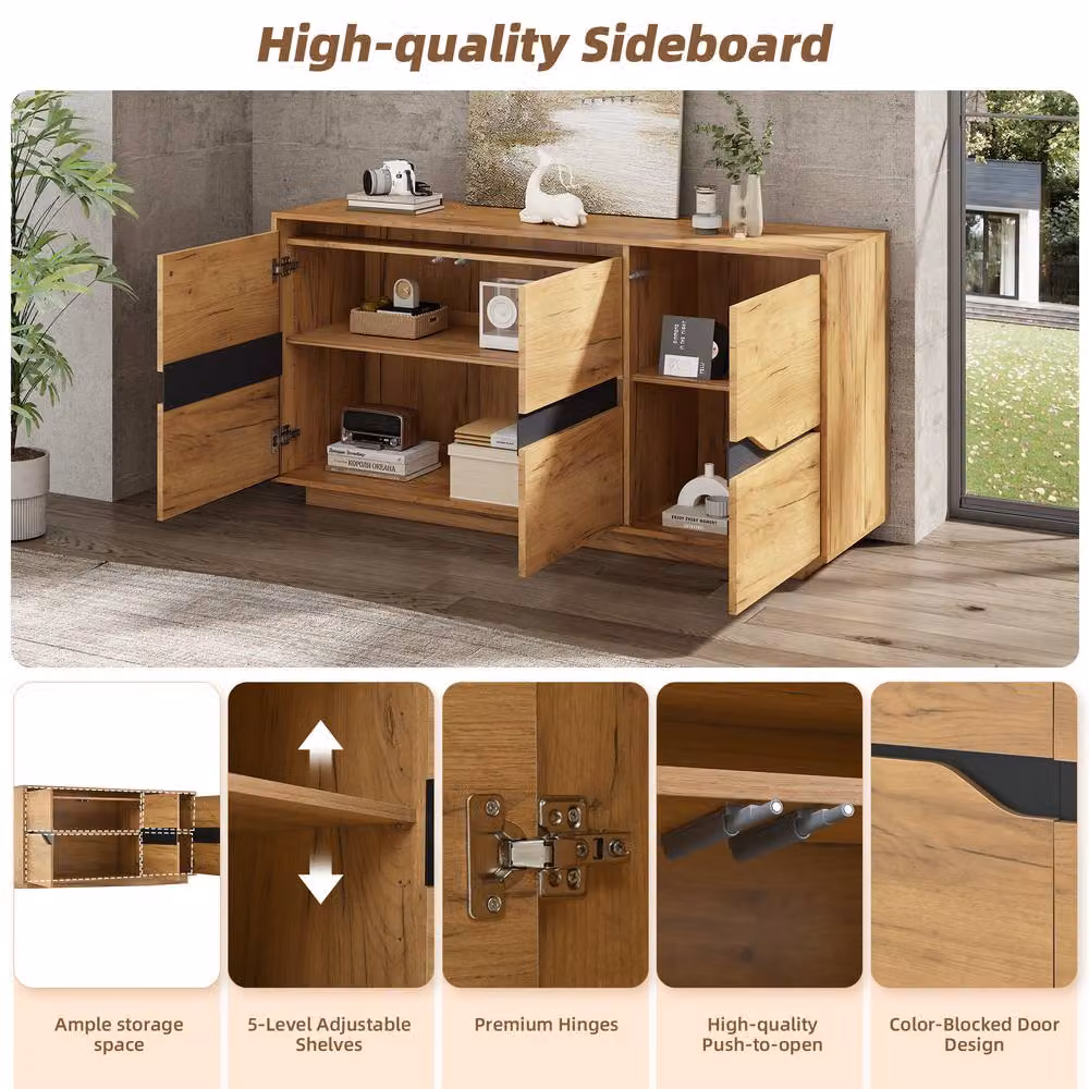 Matteo Modern Vintage Wood Effect 3-Door Storage Cabinet Sideboard in Beige, Sand and Brown – 3