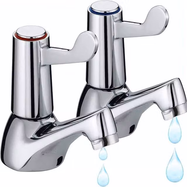ATEK Pair of Chrome-Plated Brass Bathroom and Kitchen Basin Taps with Quarter Turn Lever Handles in Silver – 1