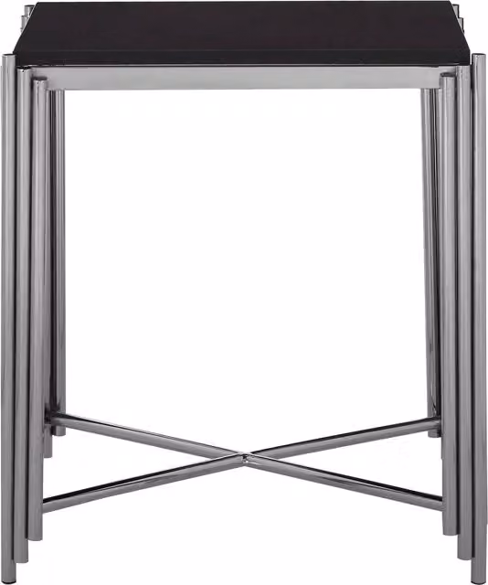 Orsina Art Deco Round Black Granite Side Table with Silver Finish – 1