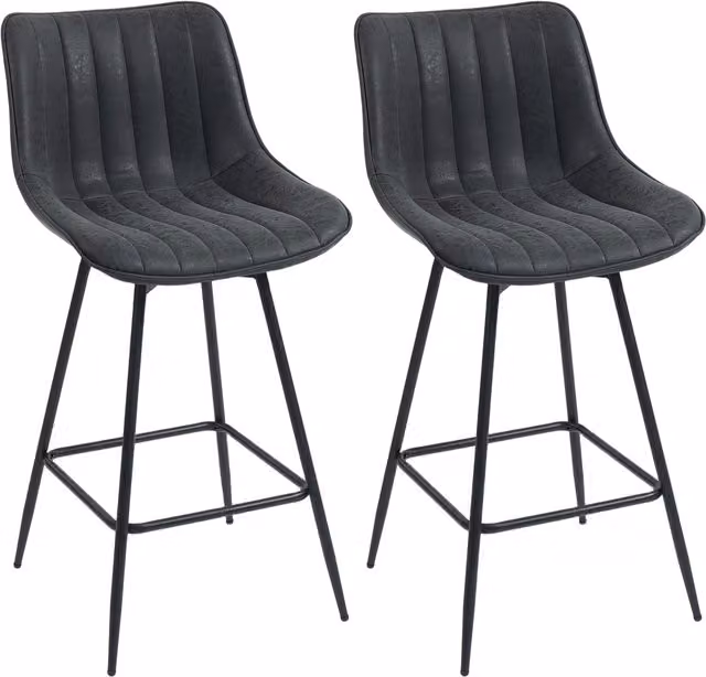 HOMCOM Set of 2 Black PU Leather Swivel Bar Stools – 1