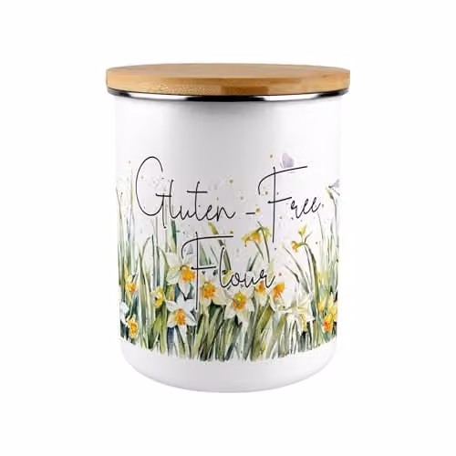 Purely Home Floral Daffodil Extra Large Canister in Yellow and White with Bamboo Lid – 1