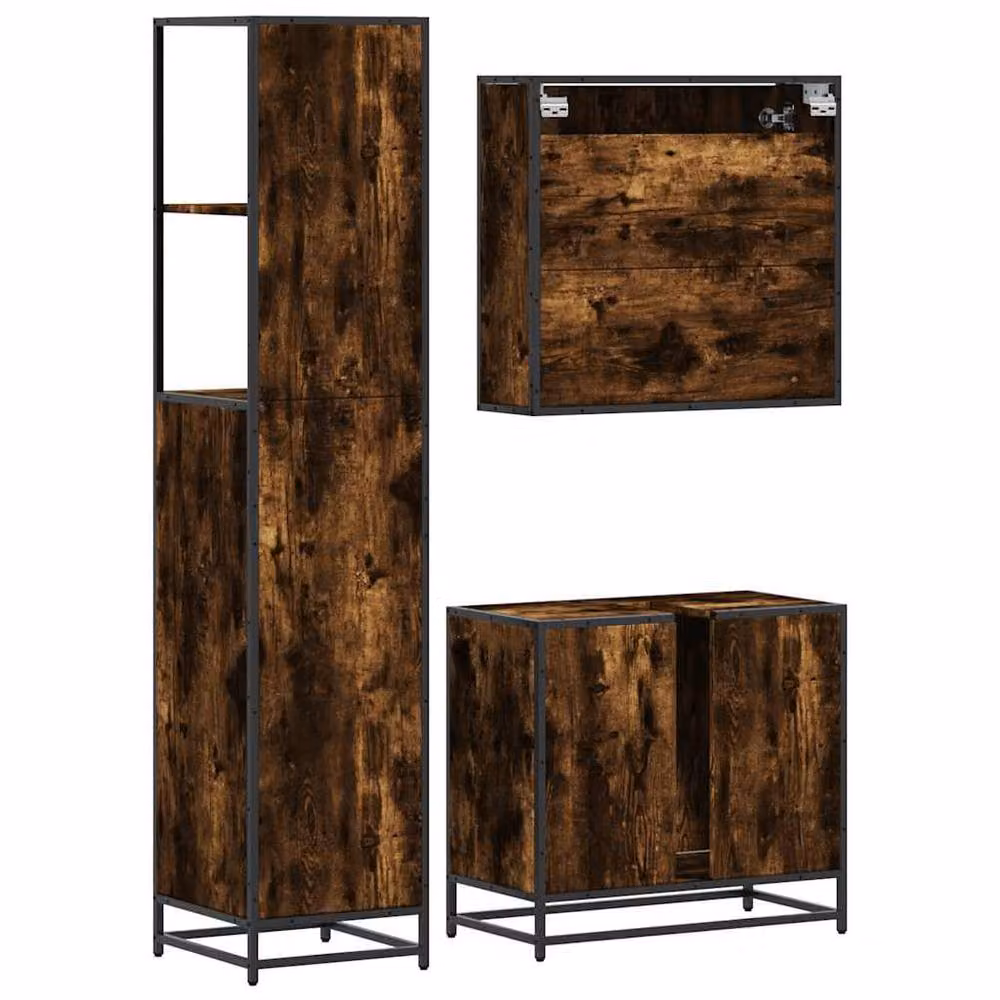 Berkfield Home 3 Piece Industrial Bathroom Furniture Set in Smoked Oak and Brown – 4