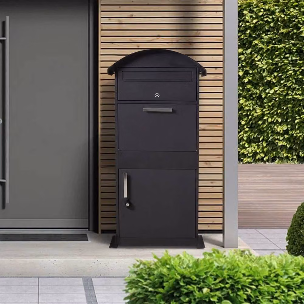 FORGEVIO Extra Large Metal Parcel Delivery Drop Box with Lid in Black – 3