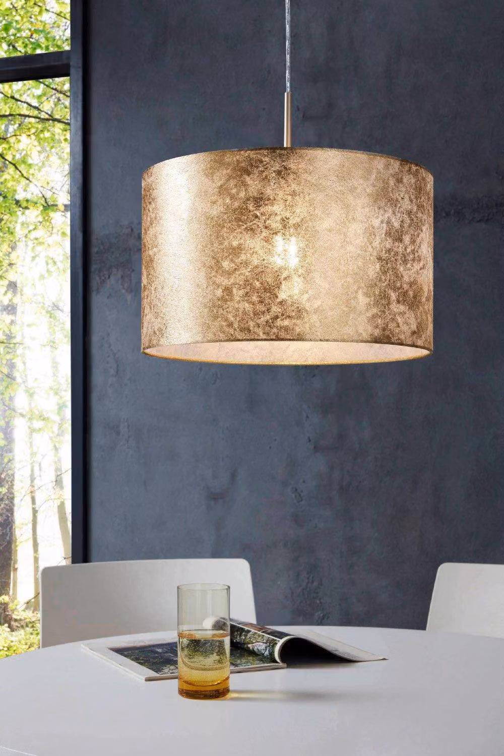 Eglo Viserbella Fabric and Metal Cylinder Flush Ceiling Pendant in Gold/Brass – 2