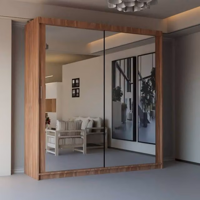 Sliding Wardrobes 4U Modern Double Sliding Door Wardrobe in Walnut, W: 203 cm, H: 217 cm