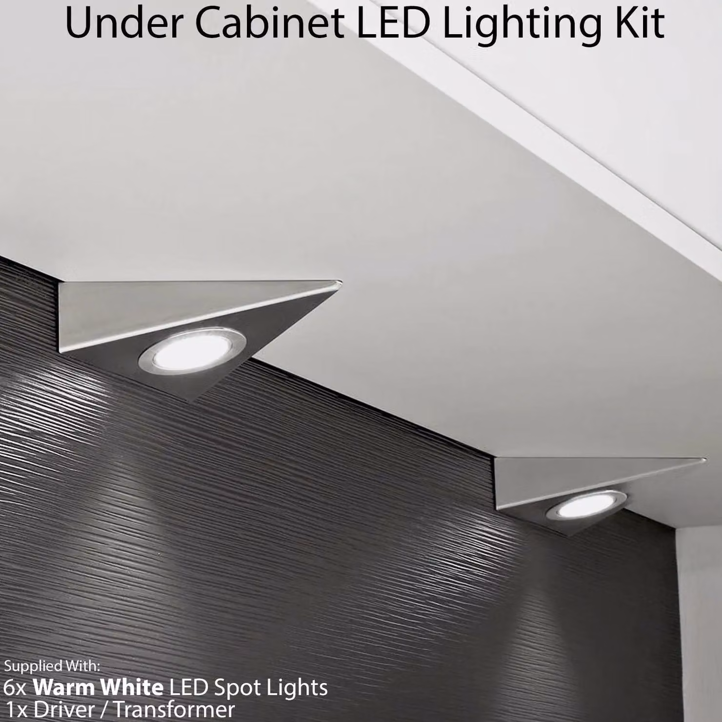 Loops 6-Piece Pyramid Surface Under Cabinet Kitchen LED Light and Driver Kit in Brushed Nickel Silver with Warm White Light – 2