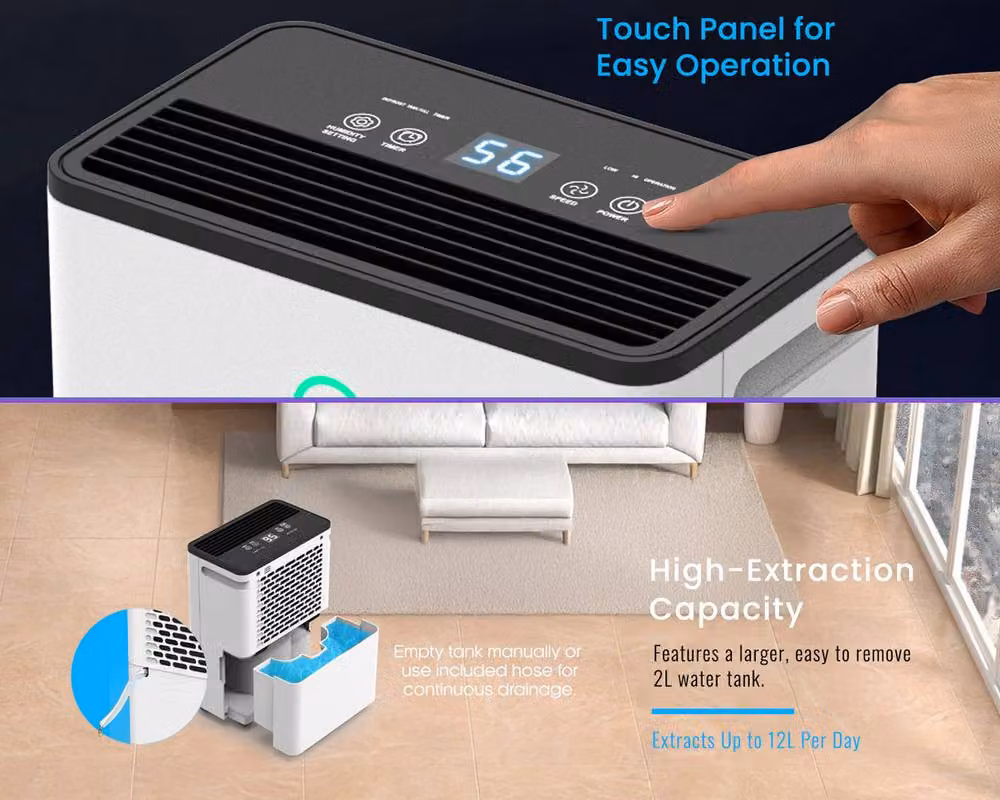 PureMate 12L/Day Dehumidifier with Automatic Humidity Sensor in White – 4