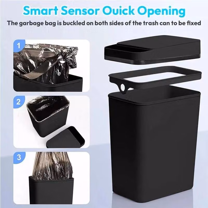 Dyzi Set of 2 Black Slim Automatic Motion Sensor Touchless Trash Cans – 7