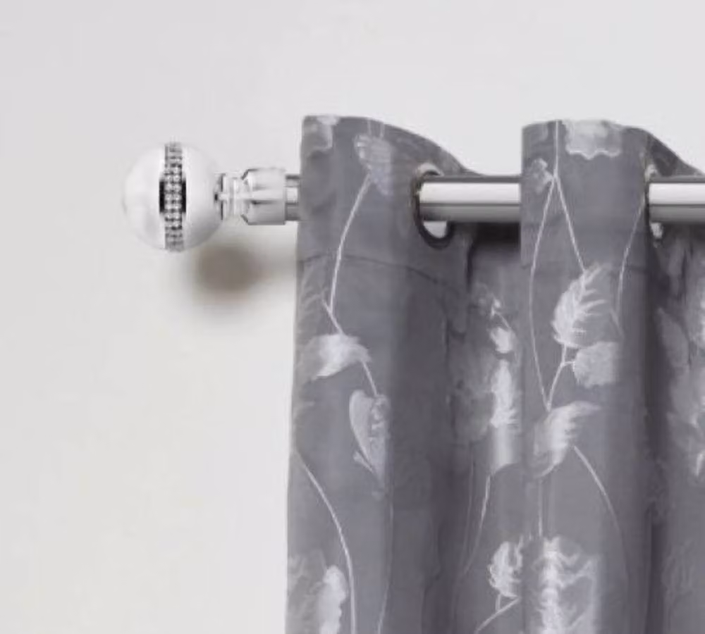 New Edge Blinds Bejeweled Extendable Eyelet Metal Curtain Pole Set in Silver, Width: 160 cm – 2
