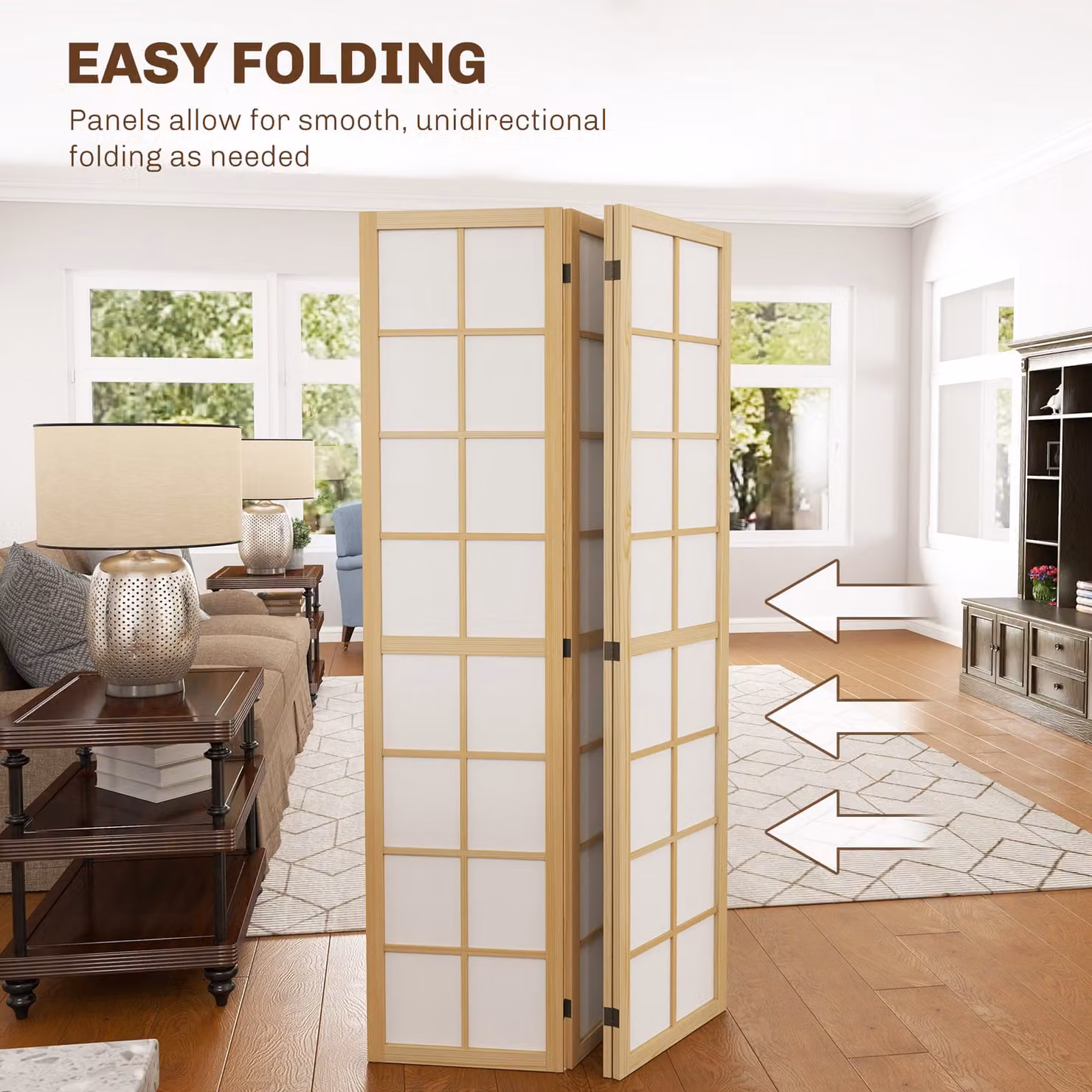 HOMCOM 4 Panel Folding Room Divider, Geometric Wood Privacy Screen, W: 160 cm, H: 170 cm – 2
