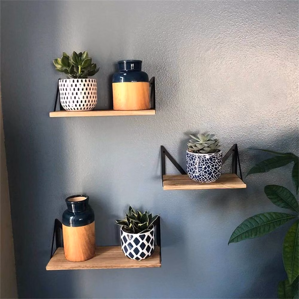 KORVIXA Set of 3 Rustic Brown Wood Corner Wall Shelves – 2