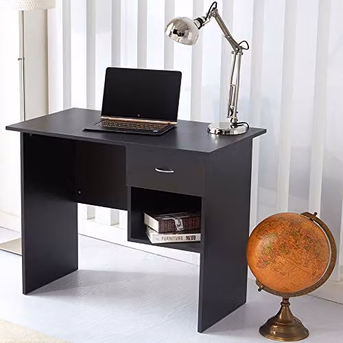 RayGar Wexford Modern Writing Desk with Drawer and Open Storage Space in Black, W/D/H: 90 x 50 x 74 cm – 3