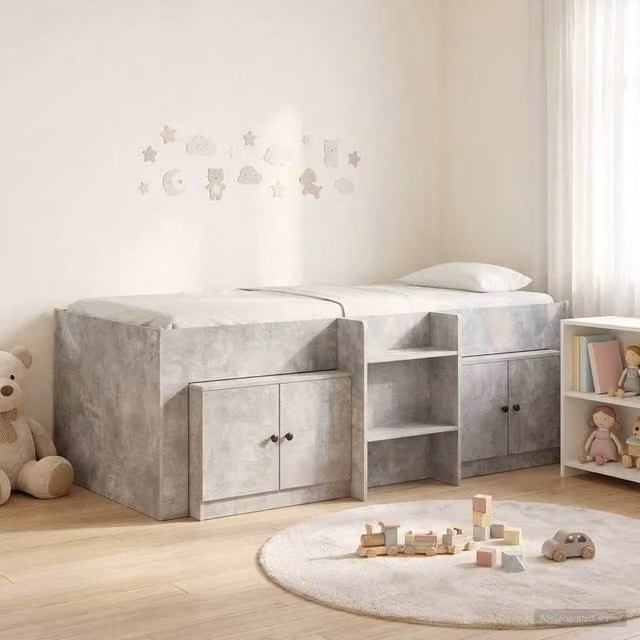 Berkfield Home Loft Bed Frame with Cabinet in Concrete Grey, 3-Piece Engineered Wood Set – 1