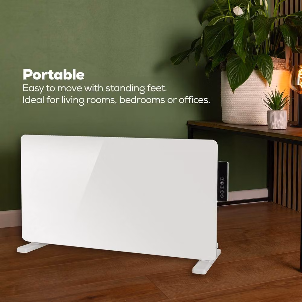 TCP 2000W White Glass Panel Heater with Side Control Panel, Timer, Weekly Program and Open Window Detection – 2