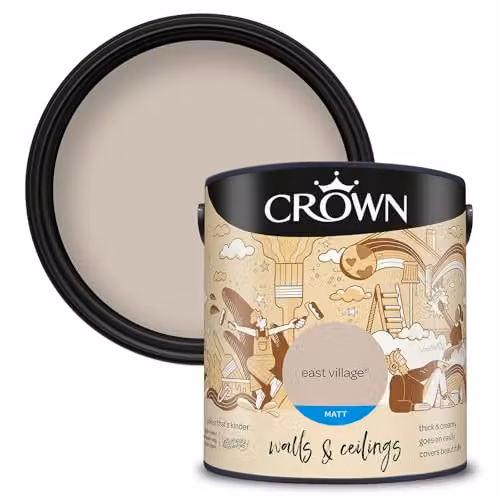 Crown Retail Core Emulsion Matt East Village Water Based Dispersion in White or Beige, 2.5 l