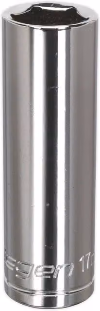 Loops 17mm Chrome Plated Deep Drive Socket 1/2 inch Square Drive Carbon Steel in Silver