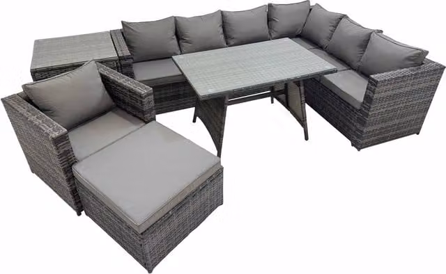 Fimous 8-Seater Rattan Garden Furniture Set in Dark Grey Mixed PE Rattan