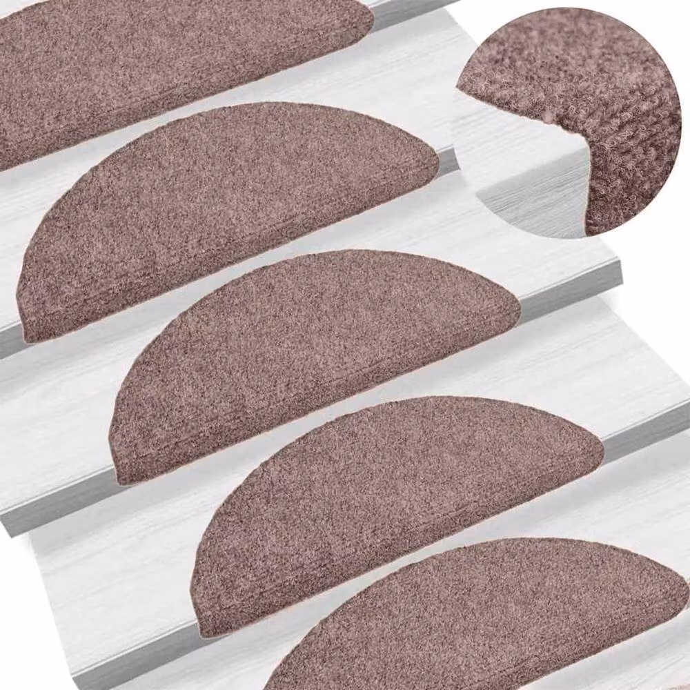 Berkfield Home 15 Piece Self-Adhesive Needle Punch Stair Mats, Brown, W/D/H: 65 x 21 x 4 cm – 2