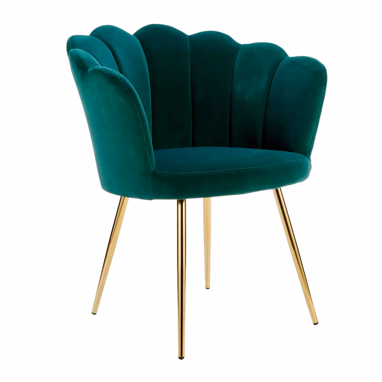 Home Source Emerald Green Boucle Fabric Scallop Shell Wing Back Armchair with Gold Legs – 3