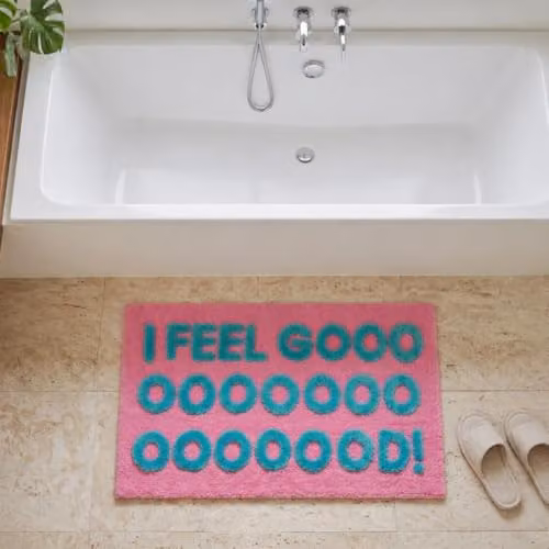 Mooky Mats I Feel Good Slogan Bath Mat in Turquoise and Pink, W: 50 cm, D: 80 cm – 2