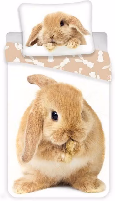Generic Reversible Cotton Bunny Duvet Cover and Pillowcase Set, Brown and White, W/D/H: 140 x 200 cm